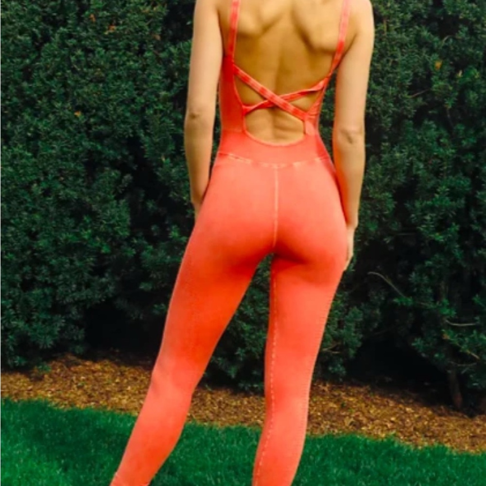 Free People Movement Good Karma Onepiece Bodysuit Red Ribbed View 2